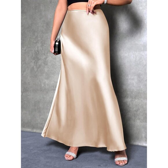 Elegant Satin Maxi Skirt for Women High Waisted Champagne Silk Dressy Casul - Picture 5 of 7
